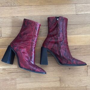 Topshop Red Snake Print Heeled Boots